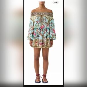 Camilla Floral Off-Shoulder Dress with Birds